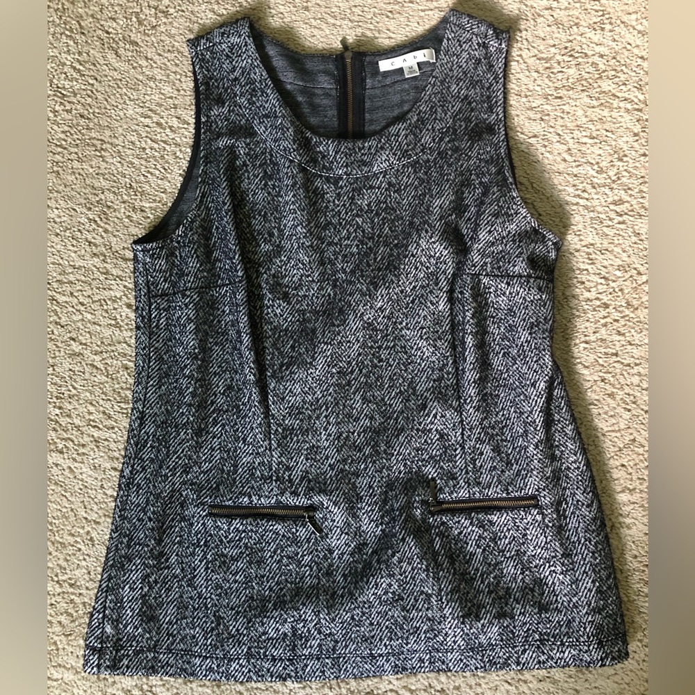 CAbi Sleeveless Herringbone Top, Black/Gray, Medium